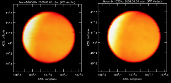 Moon imaged with AEC (l) and Vx (r) antennas