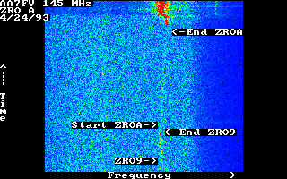False-colour plot of receiver noise spectrum vs. time, during the ZRO-A test
